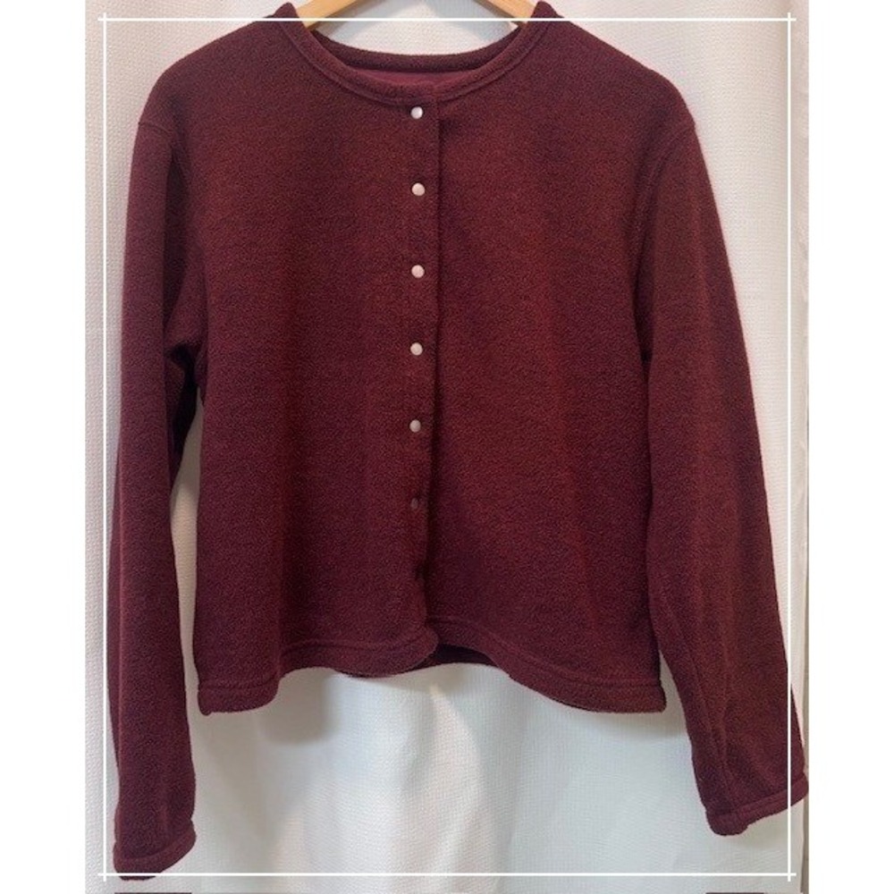 Vintage Eddie Bauer Burgundy Fleece Cardigan Womens Size L gorpcore versatile